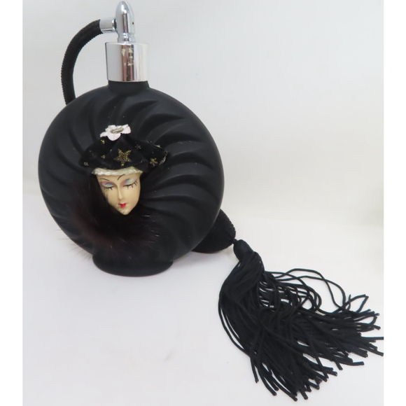 Albert E Price Other - Vintage Albert E Price Black Glass Perfume Bottle Woman Hat Atomizer